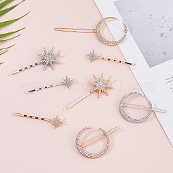 12個 6スタイル アイアンラインストーンヘアクリップ  プラチナ＆ライトゴールド  56~70x15.5~37.5mm  2個/スタイル&nbsp;PHAR-HS0001-02