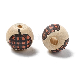 ハロウィーンプリントのシマウッドヨーロピアンビーズ  ラウンド  カボチャ  15x14.5mm  穴：4mm&nbsp;WOOD-G023-07A