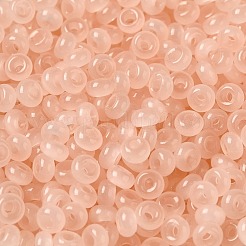 透明な色のガラスシードビーズ  ロンデル  桃パフ  6/0  4x2.5mm  穴：1.4mm  約5200個/ポンド&nbsp;SEED-P007-01A-01