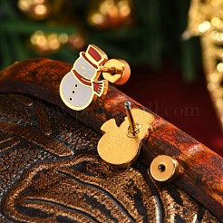 304ステンレススチール製ホワイトエナメルクリスマス軟骨イヤリング（女性用）  ゴールドカラー  雪だるま  10x7mm&nbsp;FS-WG5C804-01