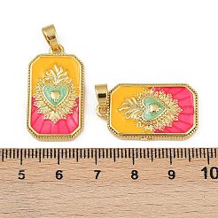 真鍮製エナメルペンダント  長持ちメッキ  鉛フリー＆カドミウムフリー  ラックめっき  ゴールドカラー  聖なるハートのハートチャームが付いた長方形  カラフル  27.5x15.5x4mm  穴：5.5x3.5mm&nbsp;X-KK-L190-008G-03