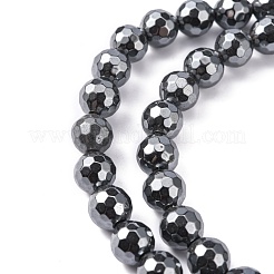 非磁性合成ヘマタイトビーズ連売り  128ファセット  ラウンド  ブラック  直径約10mm  穴：1mm  40個/連  16インチ&nbsp;HEMA-10D-4