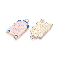 合金エナメルチャーム  ワード付きスーツケース  ライトゴールド  ピンク  26x15x1.5mm  穴：1.8mm&nbsp;FIND-B007-03LG