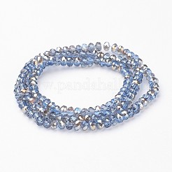 電気メッキガラスカット加工ロンデルビーズ連売り  半分メッキ  ライトブルー  4x3mm  穴：1mm  約105~110個/連  37.5~39cm&nbsp;EGLA-D020-4x3mm-54