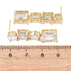 Rectangle Brass Micro Pave Cubic Zirconia Dangle Stud Earrings&nbsp;EJEW-C174-06G-01