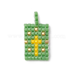ガラスシードビーズペンダント  クロス模様の長方形  ミックスカラー  20x10x1.5mm  穴：2mm&nbsp;PALLOY-MZ00244