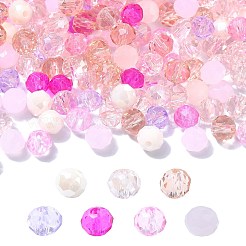 ガラスビーズ  多面カット  ロンデル  フラミンゴ  4.5x3~4mm  穴：1mm  500個/セット&nbsp;GLAA-CJ0002-51B