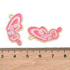 合金エナメルチャーム  蝶と「ve」の文字のチャーム  スプリットペンダント  ゴールドカラー  29.5x17x1mm  穴：1.6mm&nbsp;AL-CBA292F-01D-G