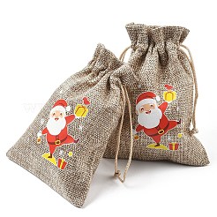 30Pcs 15 Styles Christmas Printed Jute Cloth Storage Pouches&nbsp;ABAG-YW0001-10