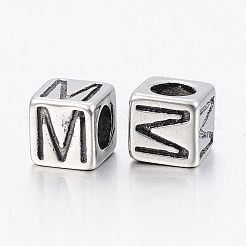 304 Stainless Steel Large Hole Letter European Beads&nbsp;STAS-H428-01AS-M