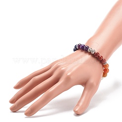 Natural & Synthetic Mixed Stone & Alloy Round Beaded Stretch Bracelet&nbsp;BJEW-JB08572