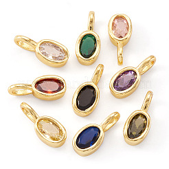 9Pcs 9 Colors Oval Brass Micro Pave Cubic Zirconia Charms&nbsp;KK-TA0008-29