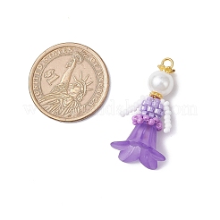 ガラスシードビーズの花の置物ペンダント  ガラスパールとアクリル  スミレ  33x18x17.5mm  穴：2.5mm&nbsp;PALLOY-MZ00686-02
