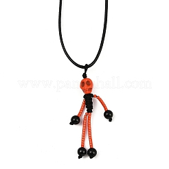 Halloween Theme Skeleton Glass Seed Beaded & Natural Black Onyx(Dyed & Heated) & Skull Dyed Synthetic Turquoise Pendant Necklaces&nbsp;NJEW-MZ00117