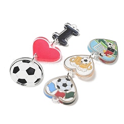 サッカーボール柄のアクリル製大型ペンダント  ハートチャーム  プラチナ鉄ループ付き  混合図形  59~64x19.5~22.5x2mm  穴：1.5mm&nbsp;AC-CBAC468-01P