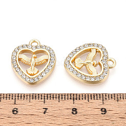 合金ラインストーンペンダント  ハートとワシ  鉛フリー＆カドミウムフリー  ライトゴールド  18x16x2mm  穴：1.8mm&nbsp;FIND-N008-14KCG