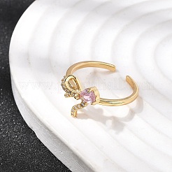 Brass Pave Pink and Clear Cubic Zirconia Cuff Rings&nbsp;RJEW-P173-01G-02