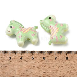 焼き絵の具とプリントされた不透明アクリルビーズ  リボンをつけた馬  薄緑  26x29.5x12mm  穴：2.2mm&nbsp;AC-CBAC788-01C