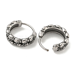 316サージカルステンレスフープピアス  スカル  アンティークシルバー  14x2.5mm&nbsp;EJEW-D096-12AS-13