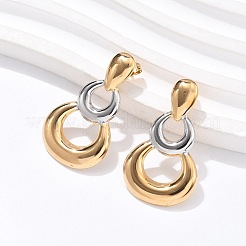 304 Stainless Steel Two Tone Gourd Dangle Stud Earrings&nbsp;EJEW-C142-15PG