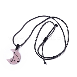 Adjustable Natural Rose Quartz Moon Pendant Necklace&nbsp;NJEW-B086-02G