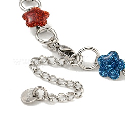 304 Stainless Steel Enamel Flower Link Chain Bracelets with Glitter Powder&nbsp;BJEW-S153-05P-03