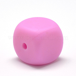 食品グレードの環境に優しいシリコーンビーズ  キューブ  ショッキングピンク  13x13x13mm  穴：2mm&nbsp;SIL-Q004-13mm-16