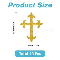 ポリエステルメタリック糸刺繍アップリケパッチ  ミシンクラフト装飾  宗教クロス  ゴールド  96x72x1mm&nbsp;PATC-WH0005-19