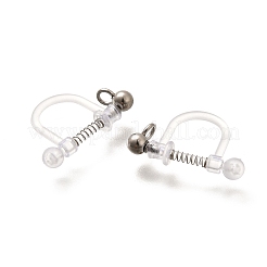 201ステンレススチールクリップオンイヤリングセッティング  プラスチック付き  ステンレス鋼色  11x17x3.5mm  穴：1.8mm&nbsp;STAS-F311-15P