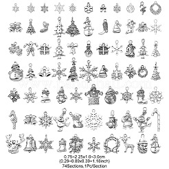 74個73スタイルチベットスタイルアロイペンダント  混合図形  クリスマステーマ  アンティークシルバー  10~30x7.5~21.5x1~5mm  穴：1~2.5mm  1個/スタイル&nbsp;FIND-YW0003-37