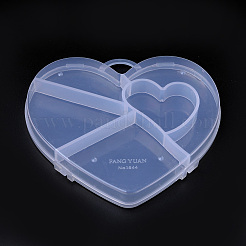 プラスチックビーズ収納ケース  5のコンパートメント  ハート  透明  15.2x16x1.9cm  穴：2.7x2.3のCM&nbsp;LS-CON-S042-07B