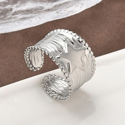 304ステンレススチールオープンカフリング  スター  ステンレス鋼色  14mm  調整可能&nbsp;RJEW-A079-01A-P