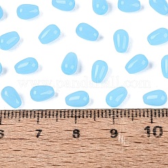 模造ヒスイのガラスビーズ  ティアドロップ  ライトスカイブルー  6x4x4mm  穴：1mm  約6666個/1000g&nbsp;GLAA-Q113-01A-B03