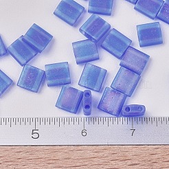 MIYUKIティラビーズ  日本製シードビーズ  2穴  （tl150fr）マット透明サファイアブルーab  5x5x1.9mm  穴：0.8mm  約590個/50g&nbsp;SEED-X0054-TL0150FR