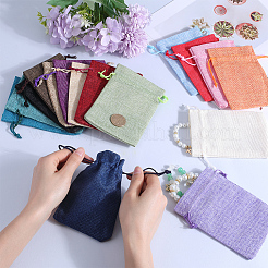Rectangle Polyester Imitation Burlap Packing Pouches Drawstring Bags&nbsp;ABAG-BBC0001-05B