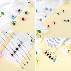 Cubic Zirconia Oval Pendant Necklace & Link Bracelet & Cuff Ring & Stud Earrings&nbsp;SJEW-SZC0001-01A