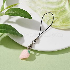 イチゴ樹脂製携帯ストラップ  ナイロンコードモバイルアクセサリー装飾  ピンク  8.5cm&nbsp;HJEW-JM01598-01