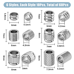 60Pcs 6 Style 201 Stainless Steel European Beads&nbsp;STAS-FH0002-06