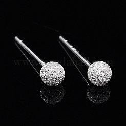 テクスチャード加工925スターリングシルバー丸玉スタッドピアス  テクスチャ  銀  4mm  ピン：0.7mm&nbsp;X-EJEW-L202-004A