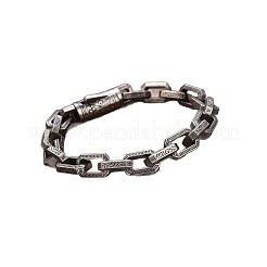 男性用真鍮製レクタングルリンクチェーンブレスレット  アンティークシルバー  8-5/8インチ（22cm）&nbsp;FS-WG04BA2-03