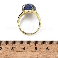 真鍮のカフオープンリング  天然ラピスラズリと  ティアドロップ  多面カット  ラックめっき  長持ちメッキ  ゴールドカラー  18mm&nbsp;RJEW-D347-04G-14