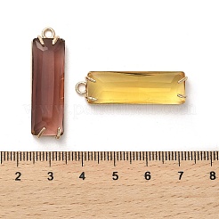 ガラスと金色の真鍮のペンダント  ファセット長方形チャーム  ミックスカラー  34.5x10.5x5.8mm  穴：2mm&nbsp;GLAA-G111-12G