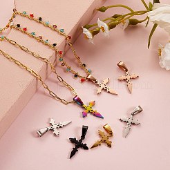 10個5色304ステンレスペンダント  クロス  ミックスカラー  19.5x15.5x1.2mm  穴：3.5x7mm  2個/カラー&nbsp;STAS-SZ0001-45