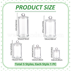 蓋付き円柱型ガラス保存瓶  貯蔵容器  PVC粘着ステッカー付き  透明  58~98x89~210mm&nbsp;AJEW-WA0004-78