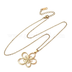 304ステンレススチール製フラワーペンダントアズキチェーンネックレス（男女兼用）  イオンプレーティング（ip）  18KGP本金メッキ  17.91インチ（45.5cm）  ペンダント：33.5x30mm&nbsp;NJEW-K308-05B-G