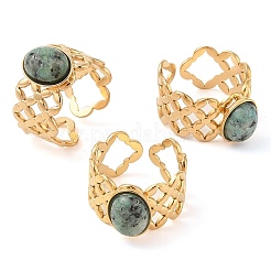 Oval Natural Mixed Stone Finger Rings&nbsp;RJEW-Z057-13G