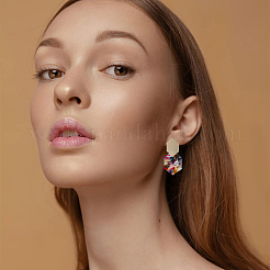 20スタイルのアクリル製ダングルスタッドピアス10個  合金イヤリングポスト  女性用ハーフフープピアス  六角形＆楕円形＆丸形  ミックスカラー  8~70x6~49mm  2個/スタイル&nbsp;EJEW-FI0001-64