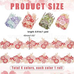 4 Yards 4 Colors Polyester Flower Lace Ribbon&nbsp;OCOR-PH0004-47
