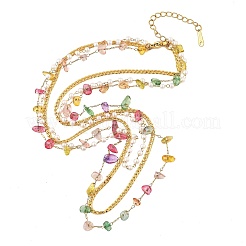 304 Stainless Steel & Colorful Natural Stone Chip & Imitation Pearl 3 Layer Necklaces for Women&nbsp;NJEW-Z061-07G