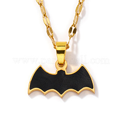 304 Stainless Steel Enamel Halloween Bat Pendant Dapped Chain Necklaces&nbsp;EL6242